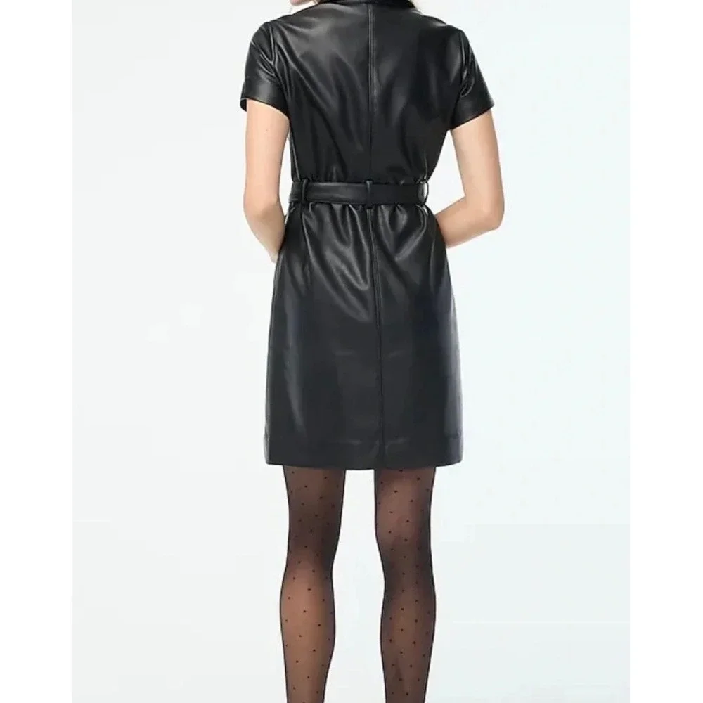 NWT!! J.‎ CREW Solid Black Button Front Faux Leather Dress Belted Vegan Small